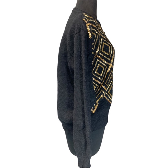 Vintage Alfred Dunner Beaded Sequin Sweater black / gold diamon argyle 70s / 80s - Picture 7 of 9